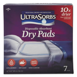 Medline Ultrasorbs Disposable Dry Pads, 23 in x 35 in, White, 7/Box, 6/Carton