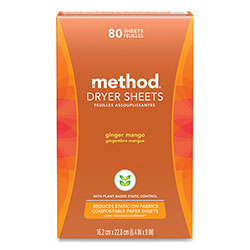 Method Products Dryer Sheets, Ginger Mango, 80/Box, 6 Boxes/Carton