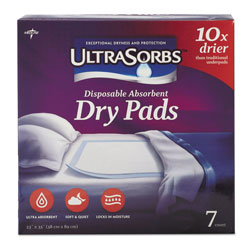 Medline Ultrasorbs Disposable Dry Pads, 23 in x 35 in, Blue, 7/Box