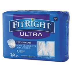 Medline FitRight Ultra Protective Underwear, Medium, 28 in to 40 in Waist, 20/Pack