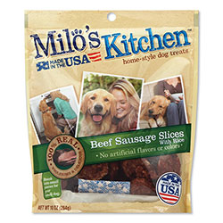 Milo's Kitchen Homestyle Dog Treats, Beef Sausage Slices with Rice, 10 oz Pouch, 5 Pouches/Carton