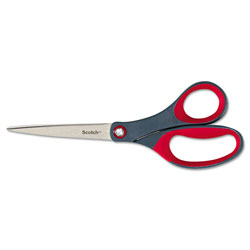 Scotch™ Precision Scissors, 8 in Long, 3.13 in Cut Length, Gray/Red Straight Handle