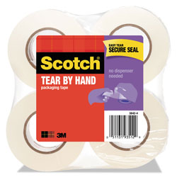 Scotch™ Tear-By-Hand Packaging Tapes, 1.5 in Core, 1.88 in x 50 yds, Clear, 4/Pack