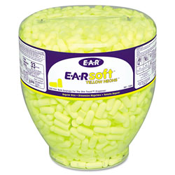 3M E-A-Rsoft Neon Tapered Earplug Refill, Cordless, Yellow, 500/Box