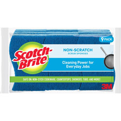 Scotch Brite® Non-Scratch Scrub Sponges, 0.8 in Height x 4.3 in Width x 2.8 in Depth, 9/Pack, Cellulose, Blue