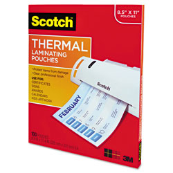 Scotch™ Laminating Pouches, 3 mil, 9 in x 11.5 in, Gloss Clear, 100/Pack
