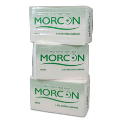 Morcon Paper Morsoft Beverage Napkins, 9 x 9/4, White, 500/Pack, 8 Packs/Carton