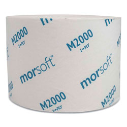 Morcon Paper Small Core Bath Tissue, Septic Safe, 1-Ply, White, 3.9 in x 4 in, 2000 Sheets/Roll, 24 Rolls/Carton
