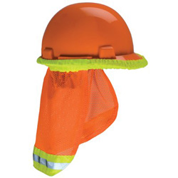 MSA Hard Hat Sunshade, 20 in, Hi-Viz Orange, Yellow-Lime Band