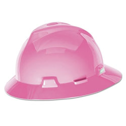 MSA V-Gard Protective Full Brim Hat, Fas-Trac III, 6 1/2 - 8, Hot Pink