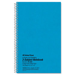 National Brand Three-Subject Wirebound Notebooks, Unpunched, Medium/College Rule, Blue Cover, (150) 9.5 x 6 Sheets
