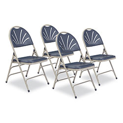 National Public Seating 1100 Series Deluxe Fan-Back Tri-Brace Folding Chair, Supports 500 lb, Dk Blue Seat/Back, Gray Base,4/CT