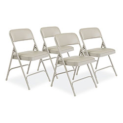 National Public Seating 1200 Series Premium Vinyl Dual-Hinge Folding Chair, Supports 500lb, 17.75 in Seat Height, Warm Gray, 4/CT