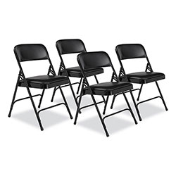 National Public Seating 1200 Series Premium Vinyl Dual-Hinge Folding Chair, Supports 500 lb, 17.75 in Seat Ht, Caviar Black, 4/CT