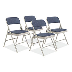 National Public Seating 2200 Series Fabric Dual-Hinge Premium Folding Chair, Supports 500 lb, Blue Seat/Back, Gray Base, 4/CT