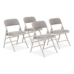 National Public Seating 2300 Series Fabric Triple Brace Double Hinge Premium Folding Chair, Supports 500 lb, Greystone, 4/CT