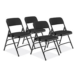 National Public Seating 2300 Series Fabric Upholstered Triple Brace Premium Folding Chair, Supports 500lb, Midnight Black, 4/CT