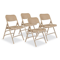 National Public Seating 300 Series Deluxe All-Steel Triple Brace Folding Chair, Supports 480 lb, 17.25 in Seat Ht, Beige, 4/CT