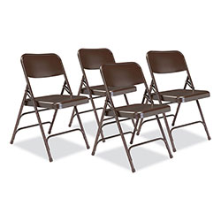 National Public Seating 300 Series Deluxe All-Steel Triple Brace Folding Chair, Supports 480 lb, 17.25 in Seat Ht, Brown, 4/CT