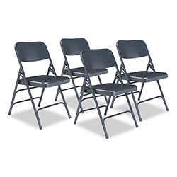National Public Seating 300 Series Deluxe All-Steel Triple Brace Folding Chair, Supports 480 lb, 17.25 in Seat Height, Blue, 4/CT