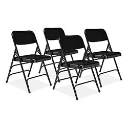 National Public Seating 300 Series Deluxe All-Steel Triple Brace Folding Chair, Supports 480 lb, 17.25 in Seat Ht, Black, 4/CT