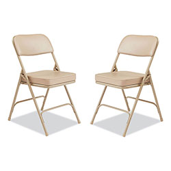 National Public Seating 3200 Series 2 in Vinyl Upholstered Double Hinge Folding Chair, Supports 300lb, 18.5 in Seat Ht, Beige, 2/CT