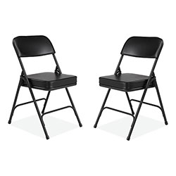 National Public Seating 3200 Series 2 in Vinyl Upholstered Double Hinge Folding Chair, Supports 300lb, 18.5 in Seat Ht, Black, 2/CT