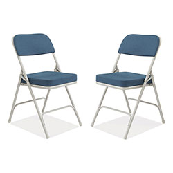 National Public Seating 3200 Series Fabric Dual-Hinge Folding Chair, Supports 300 lb, Regal Blue Seat/Back, Gray Base, 2/CT