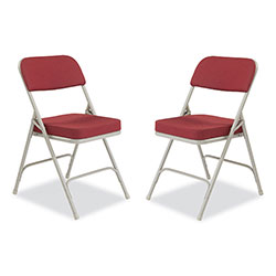 National Public Seating 3200 Series Premium Fabric Dual-Hinge Folding Chair, Supports 300lb, Burgundy Seat/Back, Gray Base,2/CT