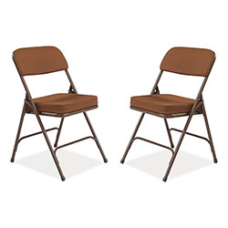 National Public Seating 3200 Series Premium Fabric Dual-Hinge Folding Chair, Supports 300 lb, Gold Seat/Back, Brown Base, 2/CT