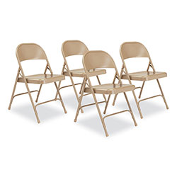 National Public Seating 50 Series All-Steel Folding Chair, Supports 500 lb, 16.75 in Seat Ht, Beige Seat/Back, Beige Base, 4/CT