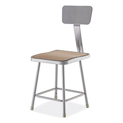 National Public Seating 6300 Series HD Square Seat Stool w/Backrest, Supports 500 lb, 17.5 in Seat Ht, Brown Seat,Gray Back/Base