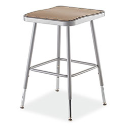 National Public Seating 6300 Series Height Adj HD Square Seat Stool, Backless, Supports 500 lb, 18 in to 26 in Seat Ht, Brown/Gray