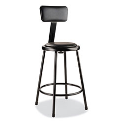 National Public Seating 6400 Series Heavy Duty Vinyl Padded Stool w/Backrest, Supports 300lb, 24 in Seat Ht, Black Seat/Back/Base