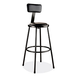 National Public Seating 6400 Series Heavy Duty Vinyl Padded Stool w/Backrest, Supports 300lb, 30 in Seat Ht, Black Seat/Back/Base