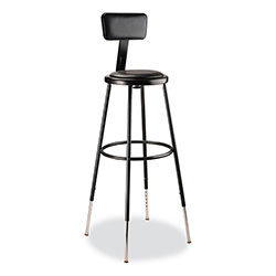 National Public Seating 6400 Series Height Adj Heavy Duty Vinyl Padded Stool w/Backrest, Supports 300lb, 32 in-39 in Seat Ht, Black