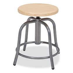 National Public Seating 6800 Series Height Adj Wood Seat Swivel Stool, Supports 300 lb, 19 in-25 in Seat Ht, Maple Seat, Gray Base