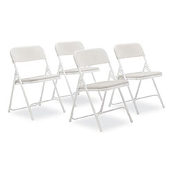 National Public Seating 800 Series Plastic Folding Chair, Supports 500 lb, 18 in Seat Ht, Bright White Seat, White Base, 4/CT