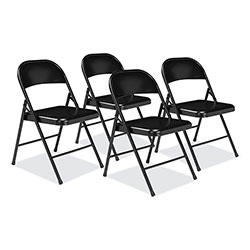 National Public Seating 900 Series All-Steel Folding Chair, Supports 250lb, 17.75 in Seat Height, Black Seat/Back/Base, 4/CT