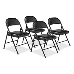 National Public Seating 950 Series Vinyl Padded Steel Folding Chair, Supports Up to 250 lb, 17.75 in Seat Height, Black, 4/Carton
