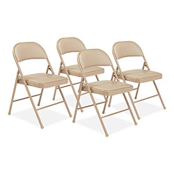 National Public Seating 950 Series Vinyl Padded Steel Folding Chair, Supports Up to 250 lb, 17.75 in Seat Height, Beige, 4/Carton