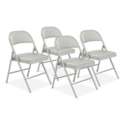 National Public Seating 950 Series Vinyl Padded Steel Folding Chair, Supports Up to 250 lb, 17.75 in Seat Height, Gray, 4/Carton