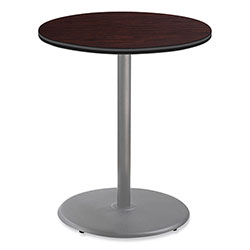 National Public Seating Cafe Table, 36 in Diameter x 42h, Round Top/Base, Mahogany Top, Gray Base