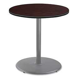 National Public Seating Cafe Table, 36 in Diameter x 36h, Round Top/Base, Mahogany Top, Gray Base