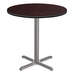 National Public Seating Cafe Table, 36 in Diameter x 42h, Round Top/X-Base, Mahogany Top, Gray Base