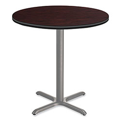 National Public Seating Cafe Table, 36 in Diameter x 36h, Round Top/X-Base, Mahogany Top, Gray Base
