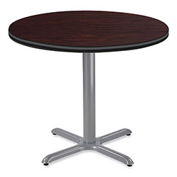 National Public Seating Cafe Table, 36 in Diameter x 30h, Round Top/X-Base, Mahogany Top, Gray Base