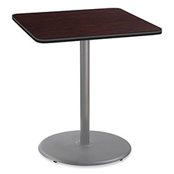 National Public Seating Cafe Table, 36w x 36d x 42h, Square Top/Round Base, Mahogany Top, Gray Base