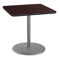 National Public Seating Cafe Table, 36w x 36d x 36h, Square Top/Round Base, Mahogany Top, Gray Base