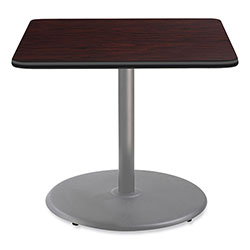 National Public Seating Cafe Table, 36w x 36d x 30h, Square Top/Round Base, Mahogany Top, Gray Base